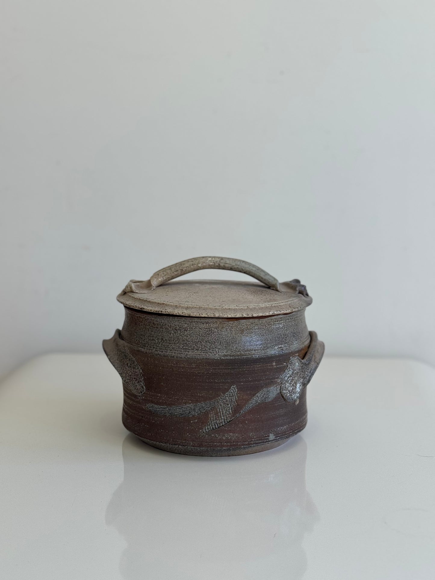 Cylindrical Lidded Stoneware Pot