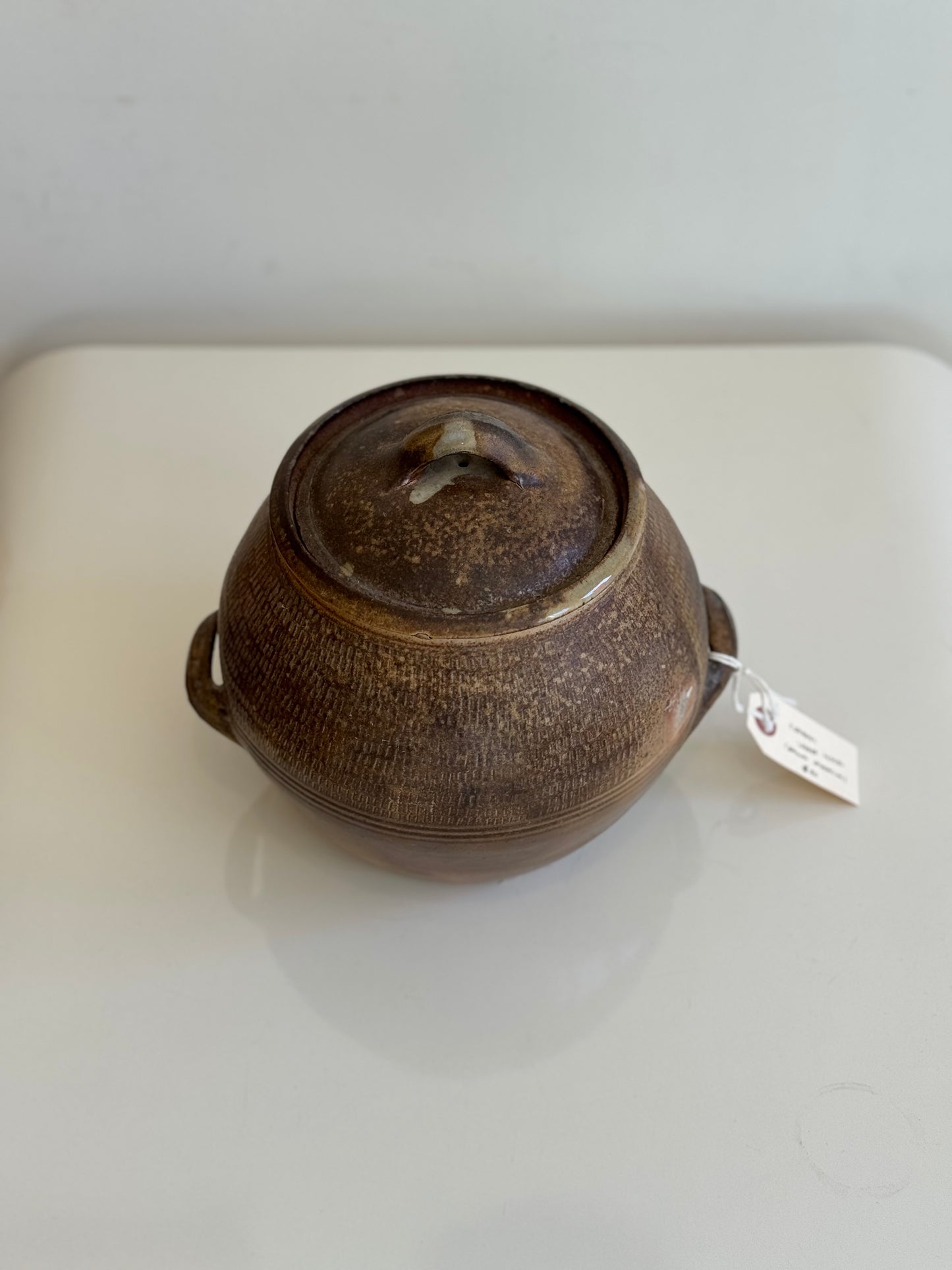 Spherical Lidded Stoneware Pot w/ Handles