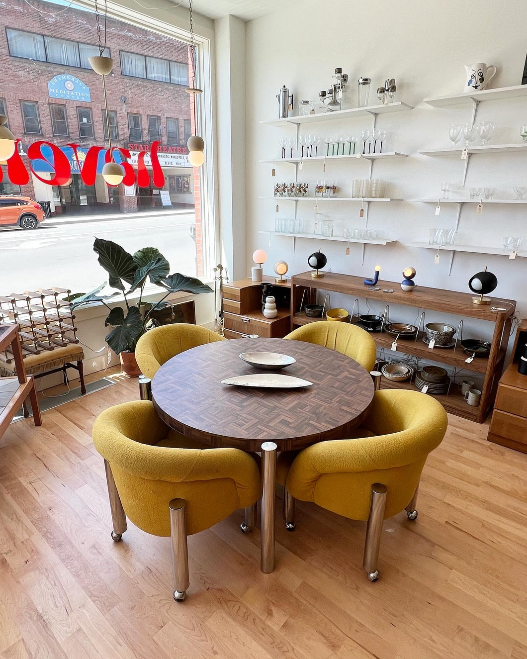 Laminate Wood + Chrome Dining Table (W/ Leaves)
